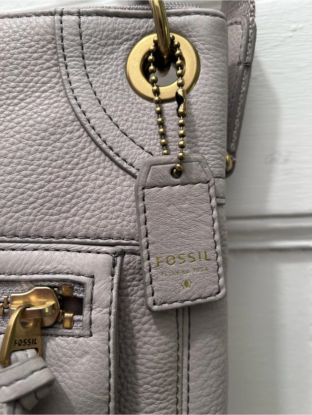 FOSSIL Karli Hobo Crossbody Gray Pebbled Soft Leather Or Shoulder Handbag